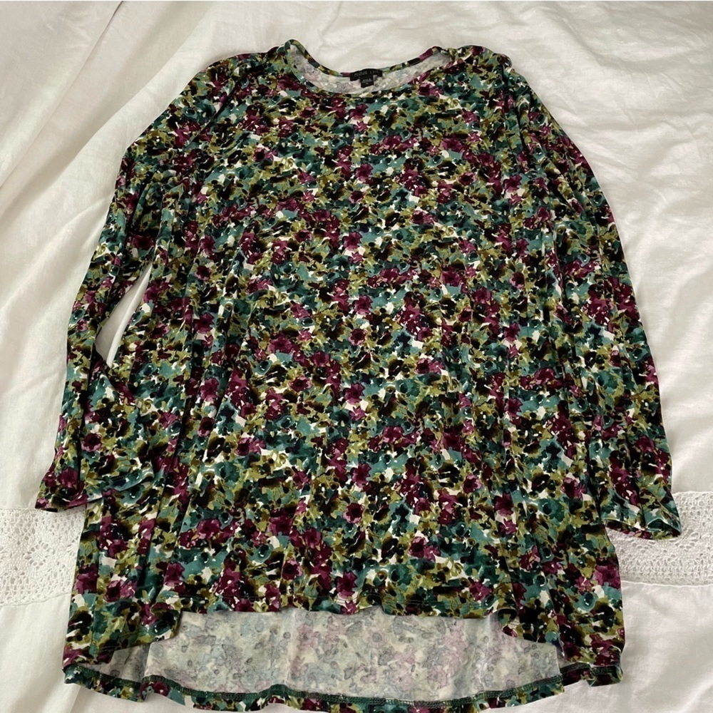 J Jill Plus XL Floral Tunic Top Tunic Shirt Black stretchy high-low
